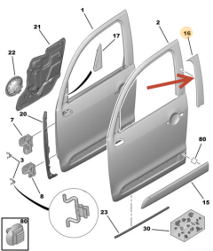 Modanatura porta Destro Anteriore Originale Citroen C3 Picasoo 98196289XT